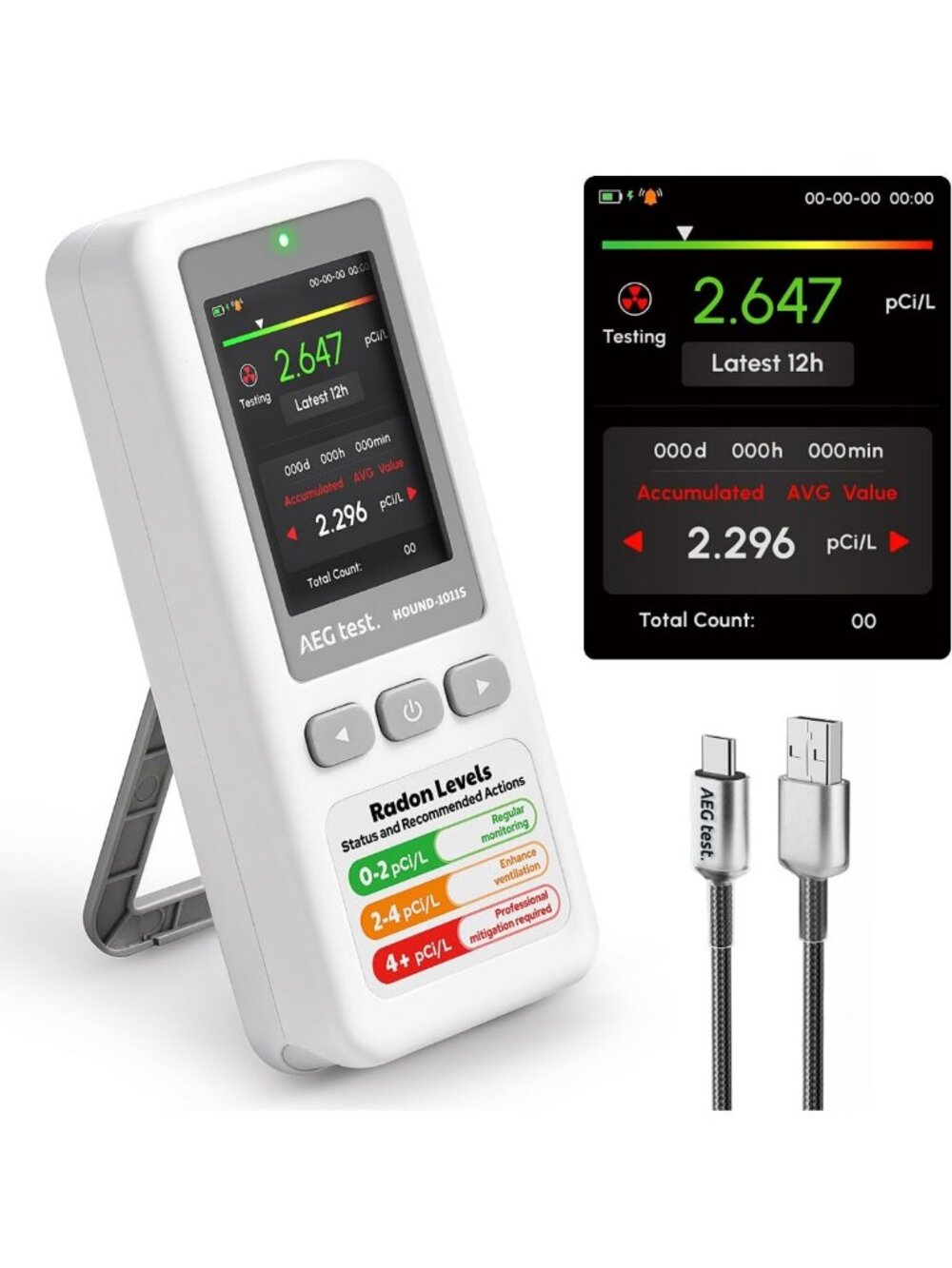 Portable Radon Detector - High-Accuracy, Lightweight, Audible Alarms, Easy Use